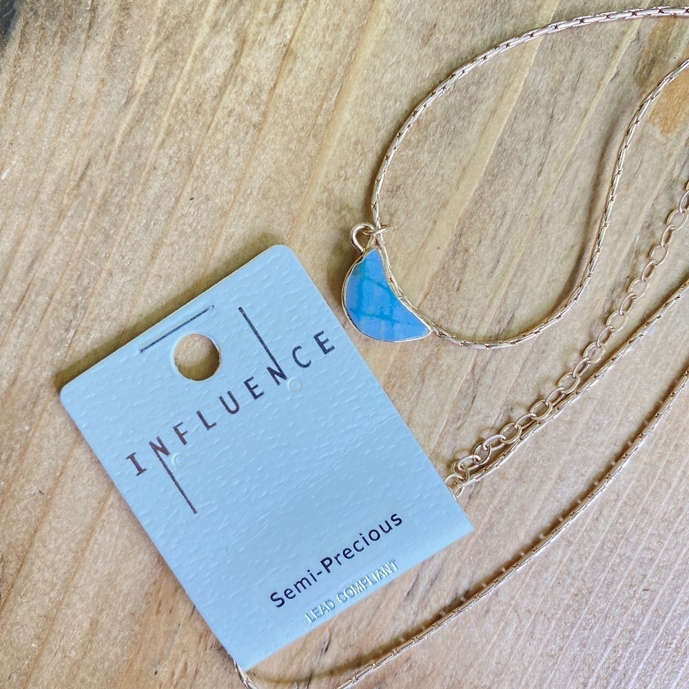 Crescent Moon Necklace Semi-Precious Stone‎ NEW Blue